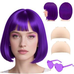 4184 Short Party Wigs And Sunglasses Costume Set,colorful